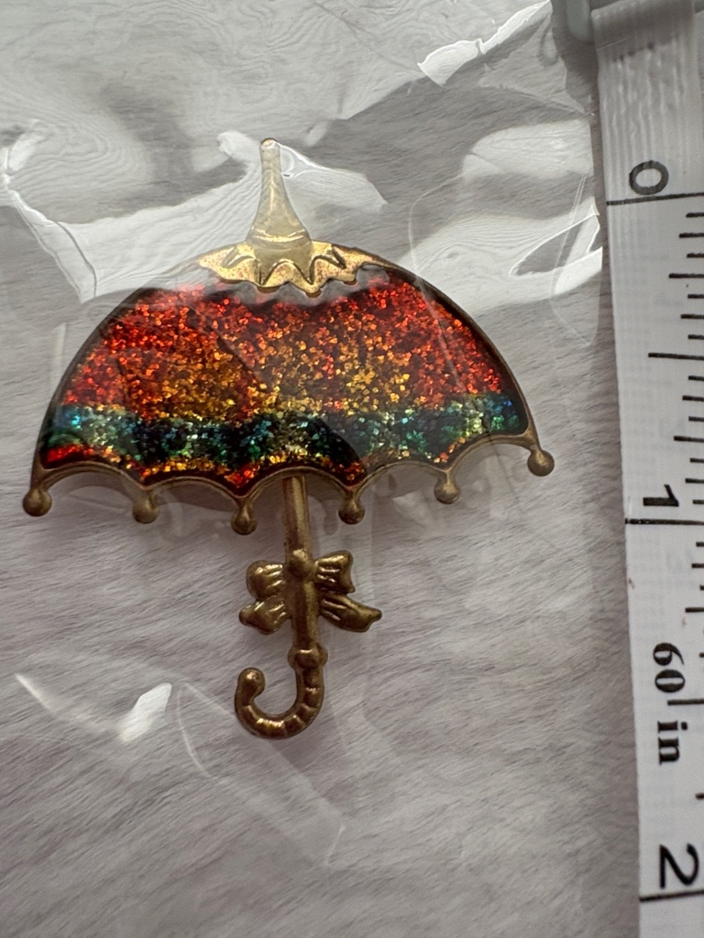 Glitter Rainbow Umbrella Brooch Pin